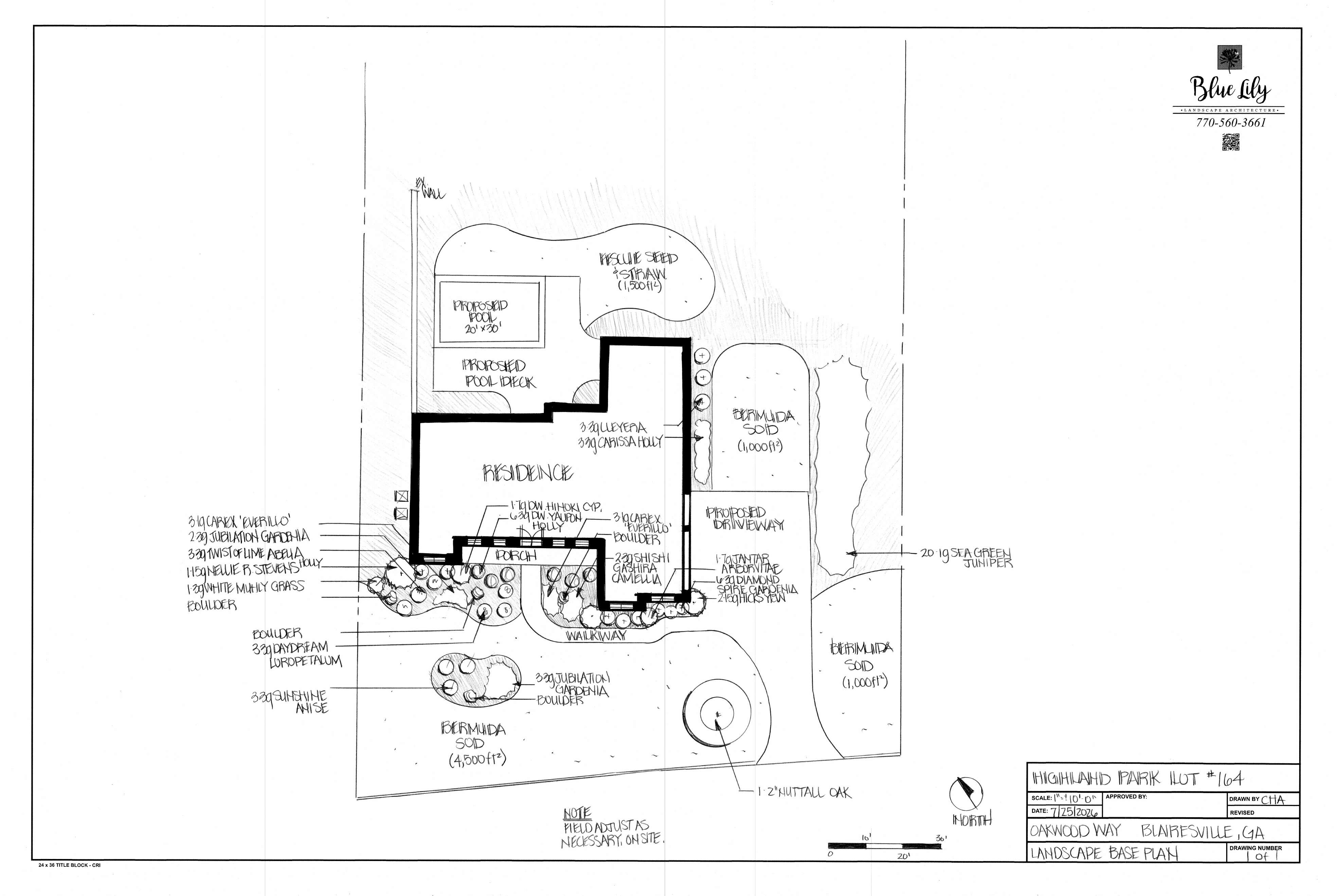 Landscape plan illustrating proposed pool and pool deck
